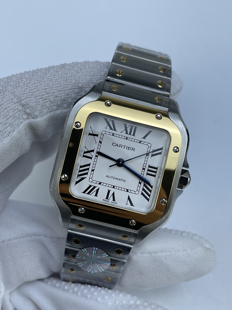 (국내발송1점 ) BV공장 까르띠에 산토스 2018 미디움 스틸 옐로우골드콤비 화이트다이얼 스마트링크 브슬 35MM